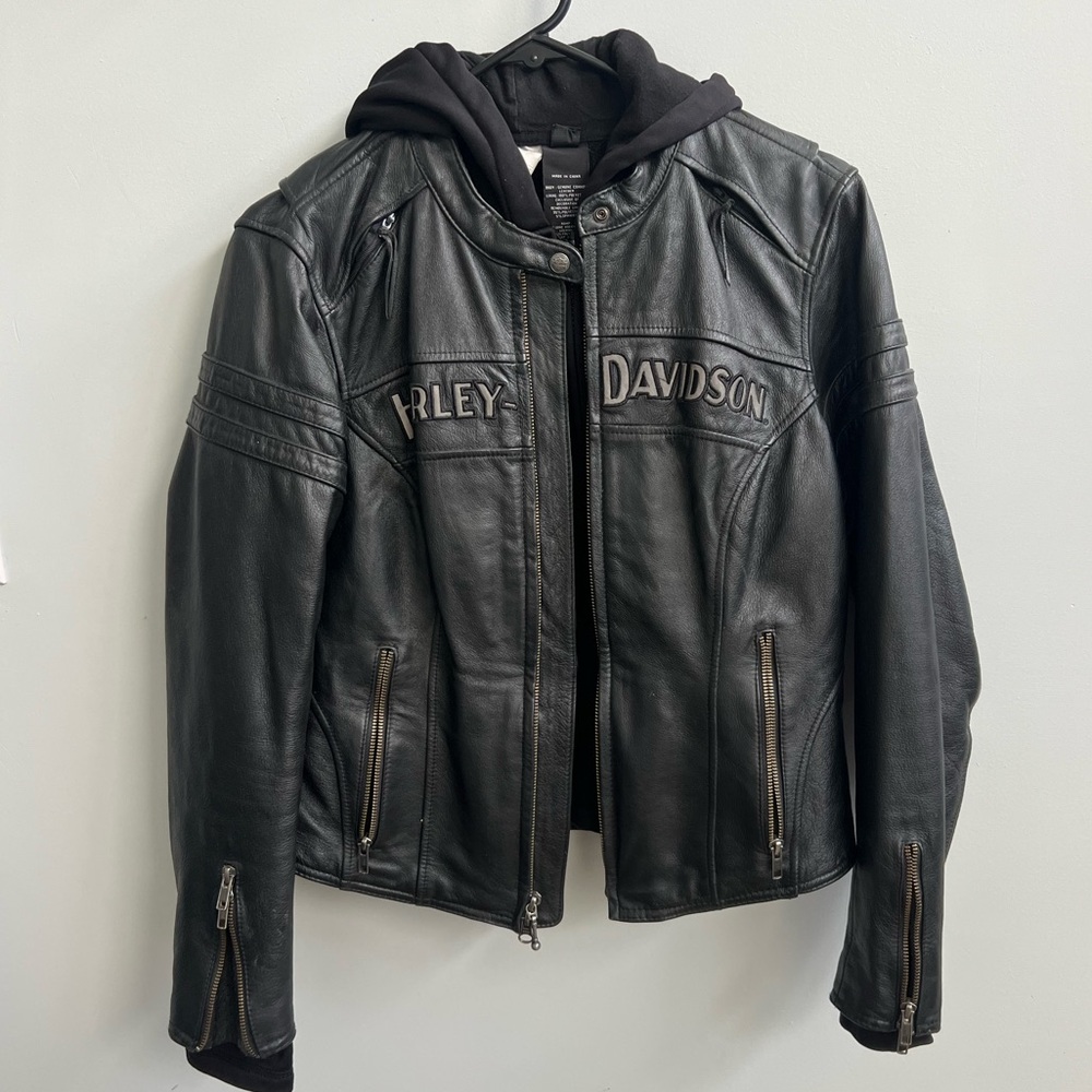 Harley Davidson Leather Jacket w/ Detachable Hooded Liner Size Small